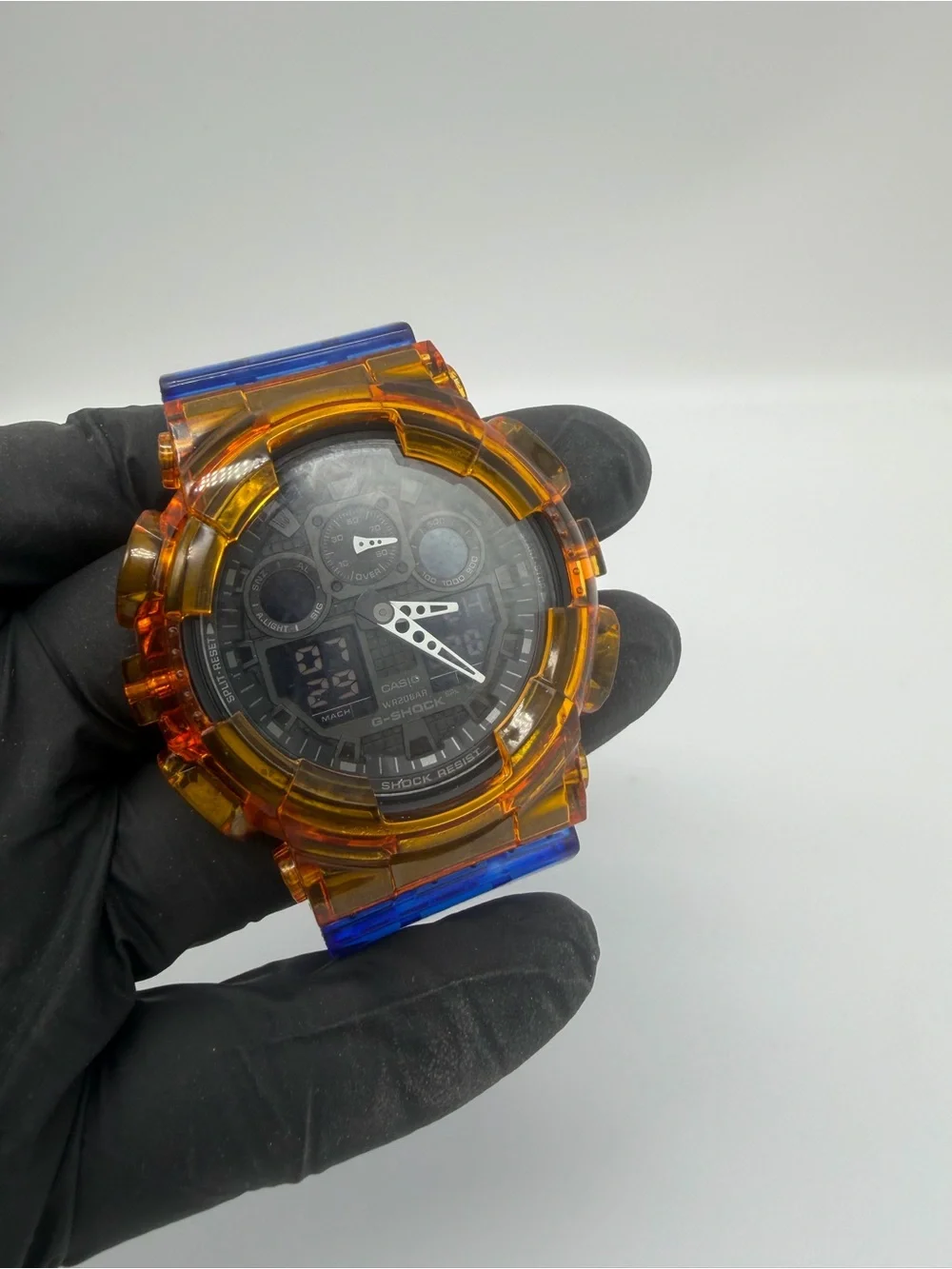Custom “ Orange Crush”Casio G-SHOCK GA-100 Orange & Blue Skeleton Watch